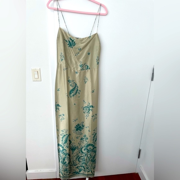 Reformation Frankies silk dress in sage border NWT US10 - Picture 2 of 6
